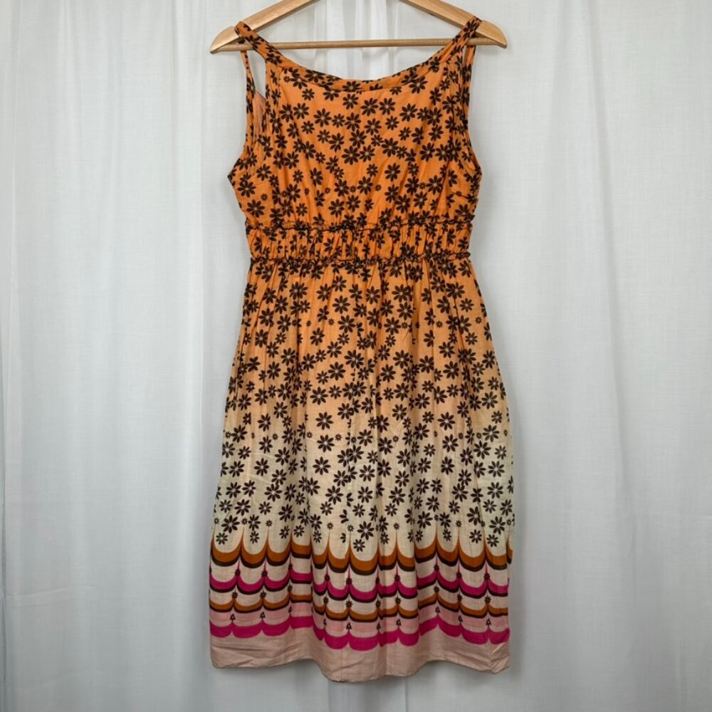 Womens Floral Babydoll Sundress Small Ombre Retro Colorful Spring Hippie Lined - Picture 4 of 8